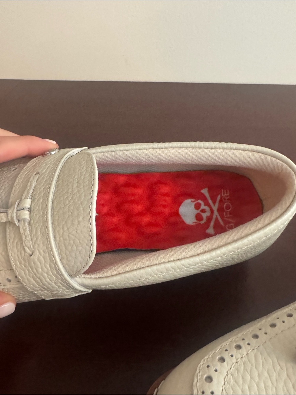 G/FORE Cream Tassel Golf Loafers with Brown Sole - Picture 5 of 6